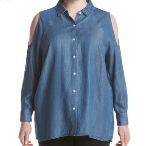 PLUS SIZE DENIM CHAMBRAY COLD SHOULDER
